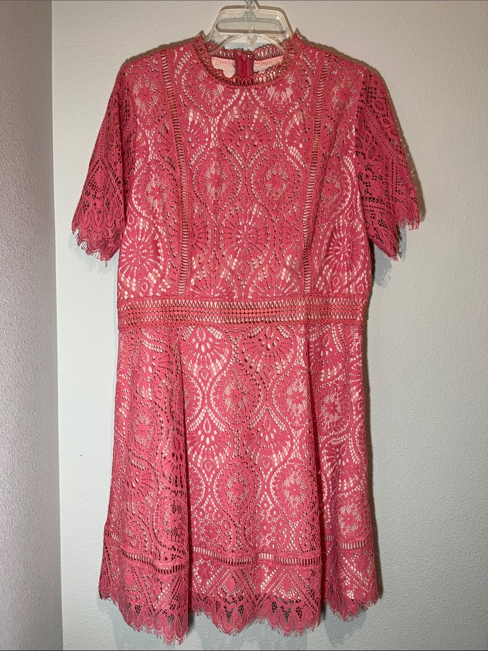 BB Dakota Coral-Pink Lace Fit & Flare Mini Dress